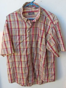 Van Heusen Shirt Mens Large 16-16.5 Purple Plaid Button Down Short Sleeve Casual - Picture 1 of 2