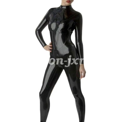 Macacão de látex 100% borracha Wetlook macacão preto com zíper Catsuit S-XXL - Imagem 1 de 3