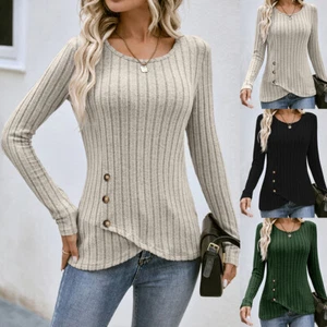 Hot Womens Winter Solid Button Casual T-shirt Ladies Pullover Knitted Blouse Top - Picture 1 of 27