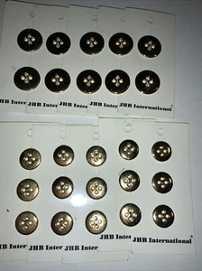 25 JHB Metal Button Lot Gold Metal Round 4 Hole 3/4 5/8 - Picture 1 of 5