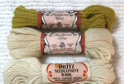 NEW Vintage Dritz Needlepoint Yarn Mixed Lot 3 Skeins Virgin Wool Ivory Gold - Image 1 of 4