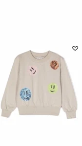 Molo Marge Sequin Smiley Face Sweatshirt Organic Cotton Beige Girl Size 10-12 - Picture 1 of 9