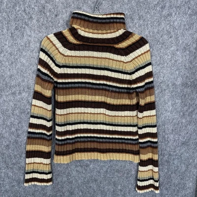 Vintage Next Era Sweater Womens Large Brown Striped Turtleneck Ribbed 00s 90s - Image 1 of 4