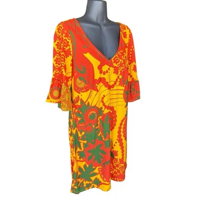 Manuhealii short dress rayon flared sleeves Small Zipped Back - Image 1 of 4