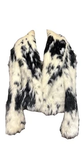 2 Friends Black White Cow Print Faux Fur Coat Short So Gorgeous! Size Small - Picture 1 of 12