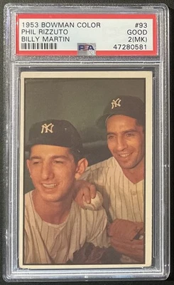 1953 Bowman Color #93 Phil Rizzuto / Billy Martin PSA 2(MK) BOM - Imagem 1 de 2