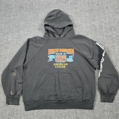 VINTAGE Harley-Davidson Hoodie Mens Large Black Made in USA 90s Bassett-Walker - Image 1 of 4
