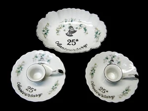 Pr Lefton China 25th Anniversary Candle Holders #1097 + Dresser Pin Dish #1099 - Picture 1 of 7
