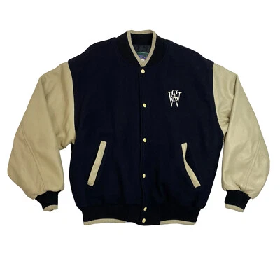 Vintage Varsity Leather Wool Jacket MV Sport Graham Webb Adult Size XL Black Tan - Image 1 of 4