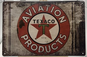 Texaco Aviation Products Tin Sign with Distressed Vintage Look 12" x 8" New - Picture 1 of 6