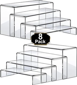 Large Acrylic Risers 8 Pcs 2 Set Display Rectangular Stands Shelf Clear - Picture 1 of 7