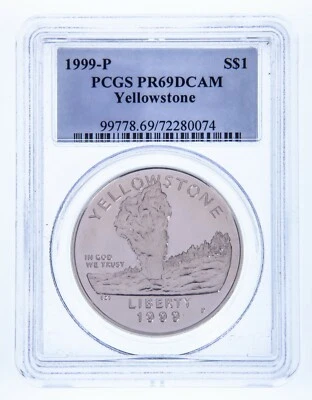 1999-P $1 Silver Commemorative Yellowstone Round Graded by PCGS as PR69DCAM - Image 1 of 4