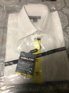 Kirkland ladies 3/4 sleeve non Iron stretch pinpoint oxford shirt White Small - Picture 1 of 3