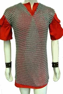Costume Haubergeon Larp Camicia Medievale Manica Alluminio Meno Catena Mail - Foto 1 di 3