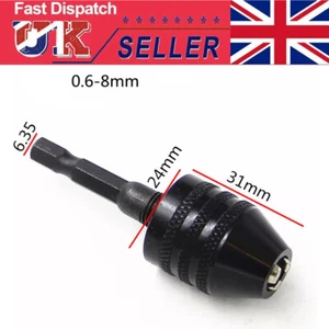 0.6-8mm 1/4" Hex Shank Keyless Drill Chuck Screwdriver Impact Driver Adaptor - Picture 1 of 10
