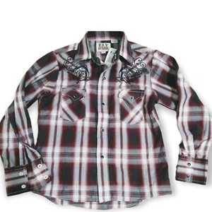 NEW ELY CATTLEMAN Youth Boy's S Small Shirt Cowboy Western Rodeo Pearl Snap Red - Picture 1 of 12