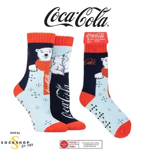 Christmas Coca Cola Womens Slipper Socks Polar Bear Xmas Gift Cosy - 2 Pair Pack - Picture 1 of 7