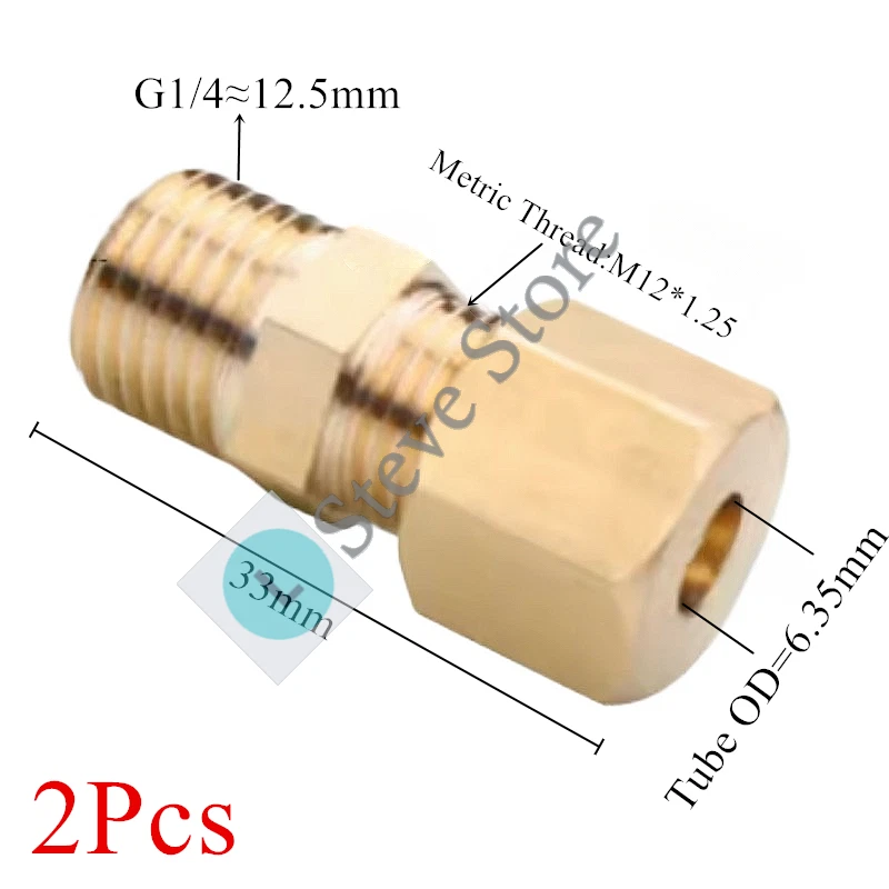 6.35mm x 1/4Male G Thread Connector Brass Compression Fitting for 6.35mm OD Tube - Image 1 of 1