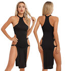 Women Sides Split Sleeveless Mini Dress Strappy High Cut Dress Bodycon Clubwear
