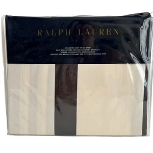 RALPH LAUREN Seville KING Deep Fitted Sheet BLK/WHITE Bold Stripe Cotton New - Picture 1 of 6