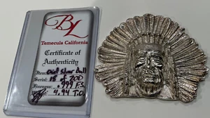 4.94 oz Hand Poured Silver Barrely Living Indian Chief #18 of 200 .999 pure - Picture 1 of 2