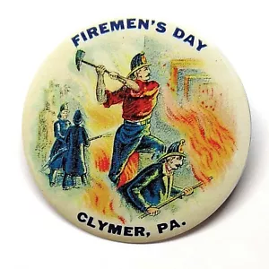 Firemen’s Day Clymer Pennsylvania Advertising Pocket Mirror - Picture 1 of 2