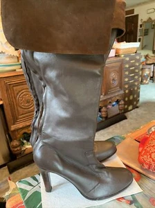 Ralph Lauren Women’s Tall High Heel Brown Leather  Suede Riding Boots Shoes Sz 8 - Picture 1 of 14