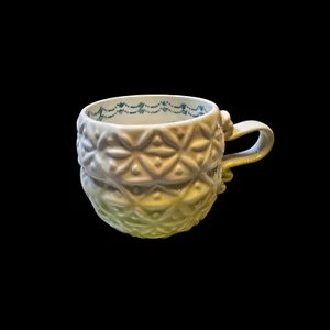 Anthropologie Marshmallow Coffee Mug Embossed Green White Ombre Ribbon Handle - Picture 1 of 4