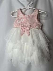 American Princess Infant Girls Pink Tired Tulle Party Formal Dress Size 18 Month - Picture 1 of 11