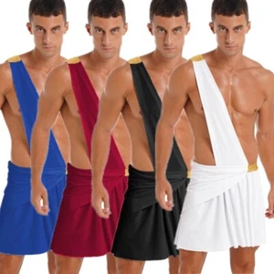 Sexy Mens Greek Warrior Cosplay Costume One Shoulder Roman Toga Fancy Mini Skirt - Picture 1 of 64