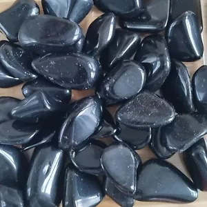 10 Pcs BLACK OBSIDIAN SILVER SHEEN TUMBLE STONE CRYSTAL QUARTZ NATURAL 20-30mm - Picture 1 of 1