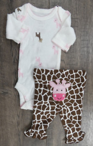 Baby Girl Clothes Nwot Child Mine Carter's Preemie 2pc Pink Brown Giraffe Outfit