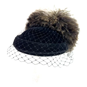 Vintage Frank Olive For I. Magnin Velour Tally Ho Cap Mütze verschleiert Made in Poland - Bild 1 von 9