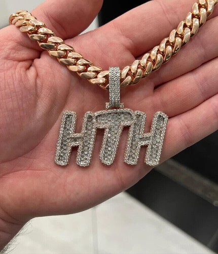 VETEMENTS Ciondolo Uomo Lettera Personalizzata Diamante Simulato 5 Ct Vero Argento Sterling Rosa 925