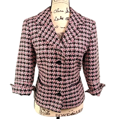 Vtg Uniform By John Paul Richard Blazer  Sz 10 Pink Houndstooth Mad Men Retro - Image 1 of 4