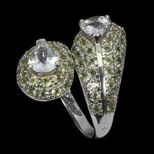 925 Anillo Plata de Ley Pera Aguamarina 8x6mm Peridoto Gema Joyería Talla 7.5 - Imagen 1 de 13