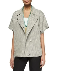 Eileen Fisher graue Kurzarm Lagenlook Jacke Baumwolle Leinenmischung künstlerisch schick - Bild 1 von 13