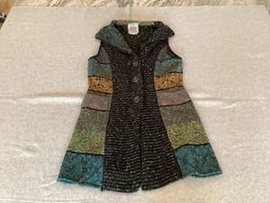 VGT Curio Anthropologie Vest Blue Green Boho Sleeveless Cardigan Y2K Medium - Picture 1 of 5