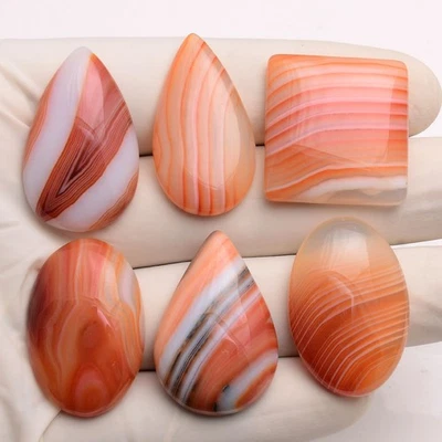 Set Of 6 Pcs Natural Onyx 26mm-32mm Cabochon Untreated Huge Loose Gemstones Lot - Image 1 of 4