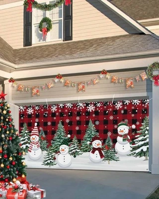 Christmas Garage Door Banner Cover 7 x 16 ft, Red, Black Buffalo Plaid, Polye... - Image 1 of 4