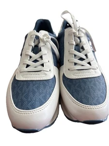 Michael Kors Monique Trainer Lace Up Sneakers MK Signature Blue Denim Sz 8.5 - Picture 1 of 7