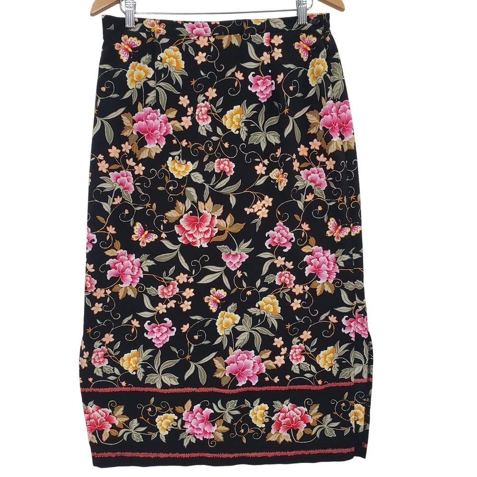 Maxi Falda Para Mujer Vintage Años 90 Briggs Petite Negra Estampado Floral Grande Cottagecore Foto 1 de 4
