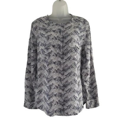 Blusa Equipment Mujer Camisa Mujer Grande Blanca Azul Marino Estampado Hoja Manga Larga Foto 1 de 4