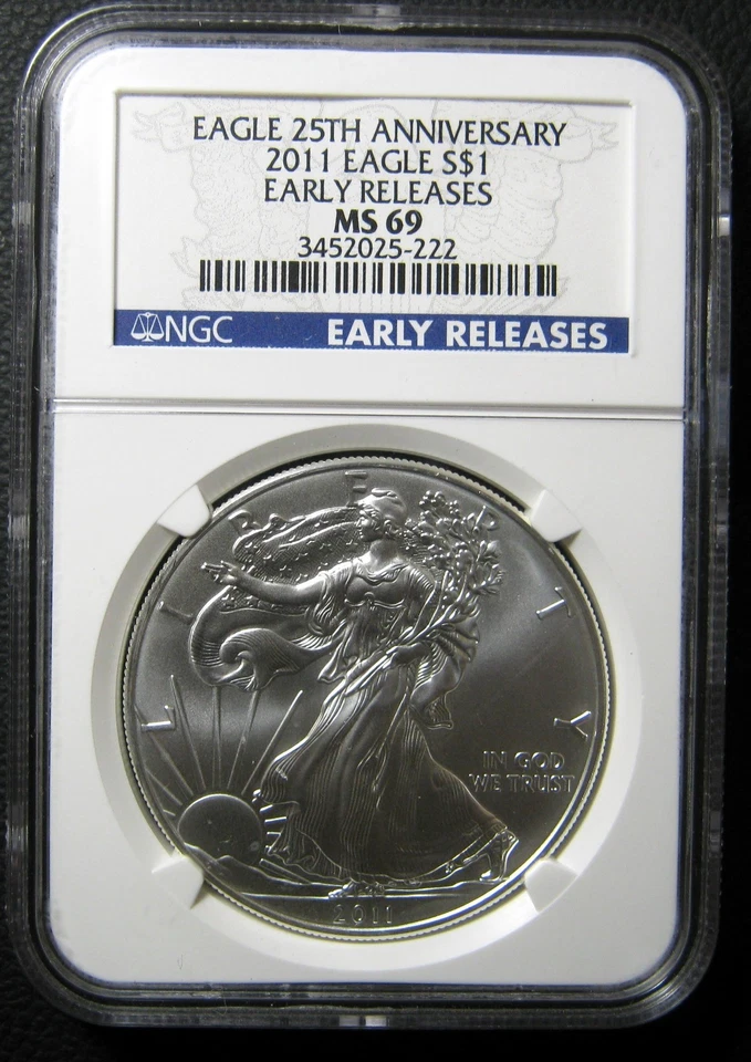 2011 SILVER EAGLE.   EARLY RELEASES.  NGC CERTIFIED MINT STATE 69. - Image 1 of 1