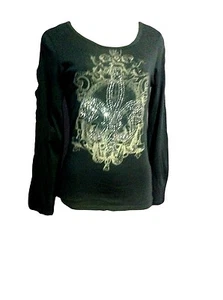 Romeo & Juliet Couture grau Langarm lässig Baumwolle verziert Top Reg M - Bild 1 von 6