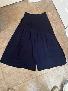 Zara Basic M/L** Palazzohose weites Bein Plissee dunkelblau Taschen fließend Boho Zip - Bild 1 von 10