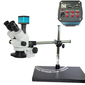 Simul-focal 45X Trinocular Industrial Stereo Microscope + USB 1080P HDMI Camera - Picture 1 of 5