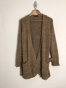 BCBGMaxAzria Longline Grobstrick Jacke Cardigan mit Gürtel L aufgesetzte Taschen offen - Bild 1 von 9