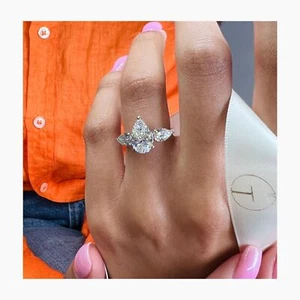 3 Stone Engagement Ring 14K White Gold Pear Lab-Created Diamond 2.59 Ct E-F/VS1 - Picture 1 of 9