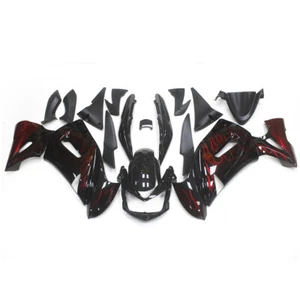 Bodywork fit for 2006 07 2008 Ninja 650R Kawasaki Fairings Black with Red Flames - Picture 1 of 6